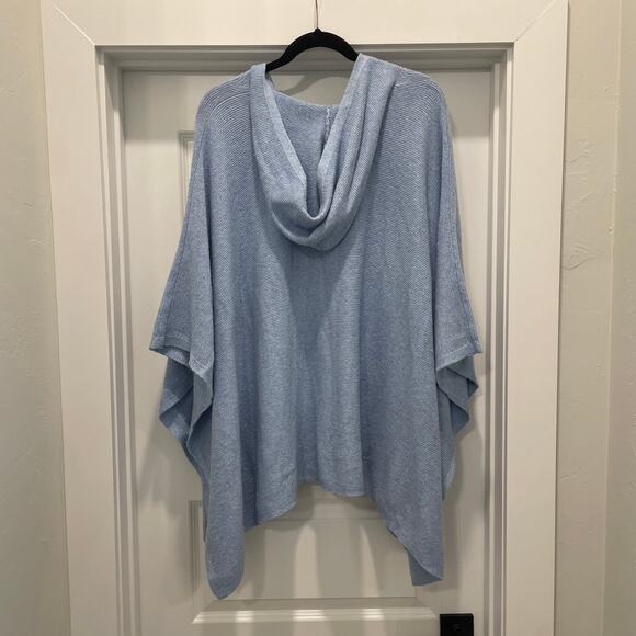 J Jill Hooded Poncho Sweater Blue Knit Pullover One Size XL-3X Oversized Soft - Picture 2 of 9